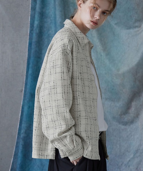 SERACE（セラス）の「【SERACE】Loose wide regular collar tweed zip shirt / ルーズワイドレギュラーカラーツイードジップシャツ（シャツ/ブラウス・メンズ・ホワイト/ブラック・L/M/S）」の11枚目の写真