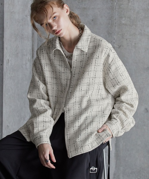 SERACE（セラス）の「【SERACE】Loose wide regular collar tweed zip shirt / ルーズワイドレギュラーカラーツイードジップシャツ（シャツ/ブラウス・メンズ・ホワイト/ブラック・L/M/S）」の13枚目の写真