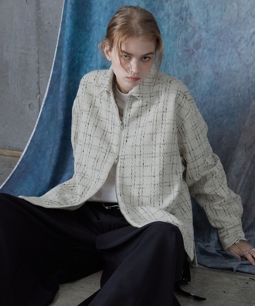 SERACE（セラス）の「【SERACE】Loose wide regular collar tweed zip shirt / ルーズワイドレギュラーカラーツイードジップシャツ（シャツ/ブラウス・メンズ・ホワイト/ブラック・L/M/S）」の15枚目の写真