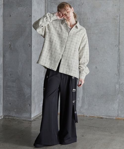 SERACE（セラス）の「【SERACE】Loose wide regular collar tweed zip shirt / ルーズワイドレギュラーカラーツイードジップシャツ（シャツ/ブラウス・メンズ・ホワイト/ブラック・L/M/S）」の16枚目の写真