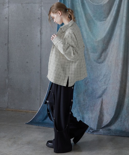 SERACE（セラス）の「【SERACE】Loose wide regular collar tweed zip shirt / ルーズワイドレギュラーカラーツイードジップシャツ（シャツ/ブラウス・メンズ・ホワイト/ブラック・L/M/S）」の21枚目の写真