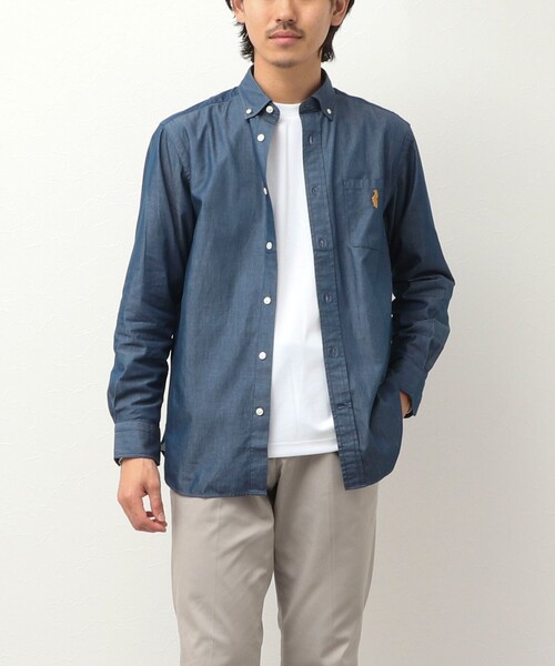 NOLLEY'S LIGHT(ノーリーズライト)の「クマ刺繍ボタンダウンシャツ デニムライク/千鳥(シャツ/ブラウス・メンズ・インディゴブルー/ブルー/ホワイト系その他3/パープル系その他2/ネイビー・M/L/XL/S)」の1枚目の写真