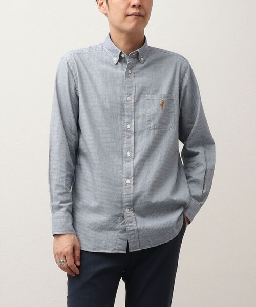 NOLLEY'S LIGHT(ノーリーズライト)の「クマ刺繍ボタンダウンシャツ デニムライク/千鳥(シャツ/ブラウス・メンズ・インディゴブルー/ブルー/ホワイト系その他3/パープル系その他2/ネイビー・M/L/XL/S)」の2枚目の写真