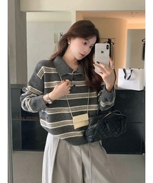 PERVERZE グレー系ストライプ ニットセーター ニット/セーター（グレー/灰色系・ストライプ柄）ファッション