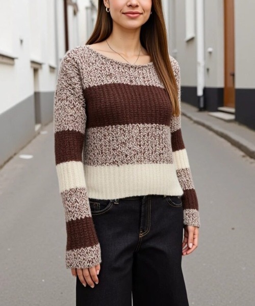 cammie（キャミー）の「配色ボーダートップス（ニット/セーター・レディース・グリーン/レッド/ブラウン・F）」の7枚目の写真