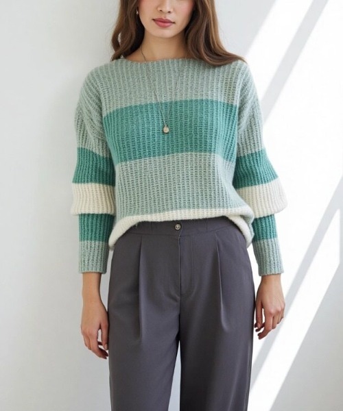 cammie（キャミー）の「配色ボーダートップス（ニット/セーター・レディース・グリーン/レッド/ブラウン・F）」の17枚目の写真
