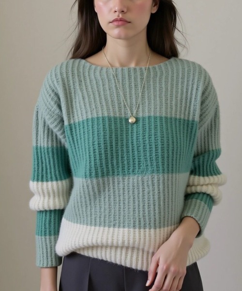cammie（キャミー）の「配色ボーダートップス（ニット/セーター・レディース・グリーン/レッド/ブラウン・F）」の19枚目の写真
