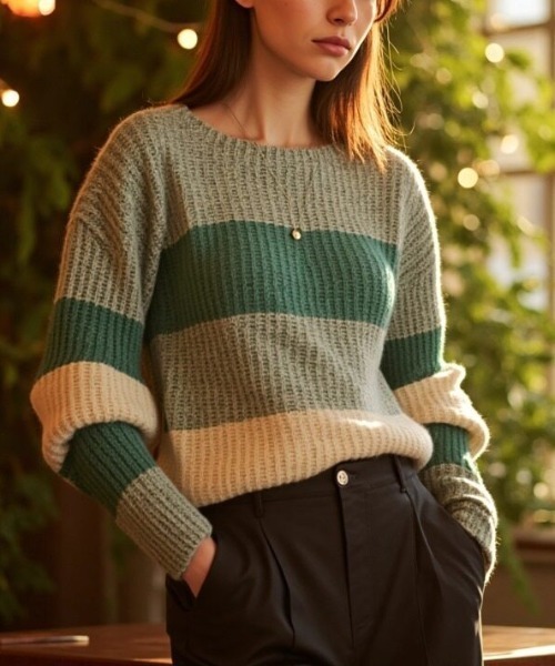 cammie（キャミー）の「配色ボーダートップス（ニット/セーター・レディース・グリーン/レッド/ブラウン・F）」の22枚目の写真