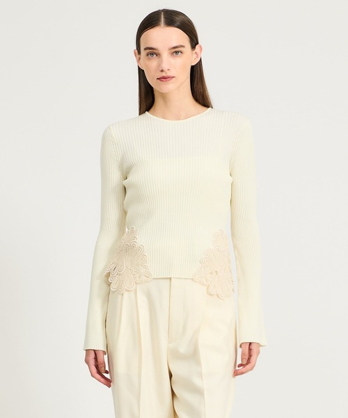 ESTNATION（エストネーション）の「ESTNATION / レースモチーフリブニット（ニット/セーター・レディース・オフホワイト/チャコールグレー・FREE）」の2枚目の写真