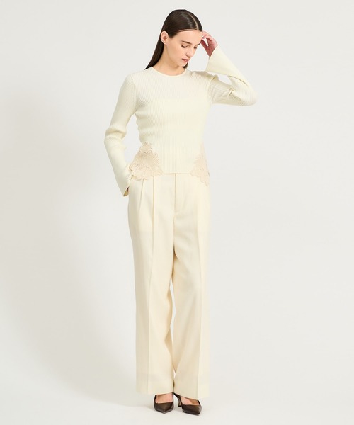 ESTNATION（エストネーション）の「ESTNATION / レースモチーフリブニット（ニット/セーター・レディース・オフホワイト/チャコールグレー・FREE）」の6枚目の写真