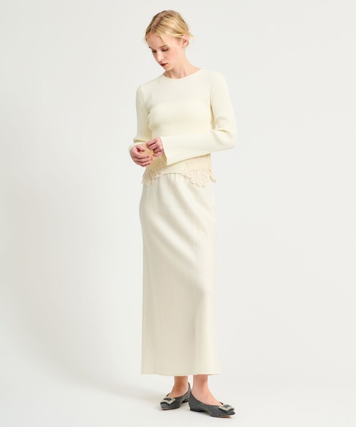 ESTNATION（エストネーション）の「ESTNATION / レースモチーフリブニット（ニット/セーター・レディース・オフホワイト/チャコールグレー・FREE）」の11枚目の写真