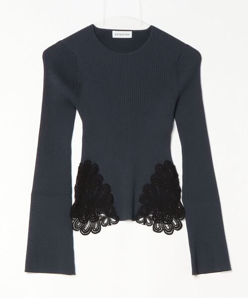 ESTNATION（エストネーション）の「ESTNATION / レースモチーフリブニット（ニット/セーター・レディース・オフホワイト/チャコールグレー・FREE）」の17枚目の写真