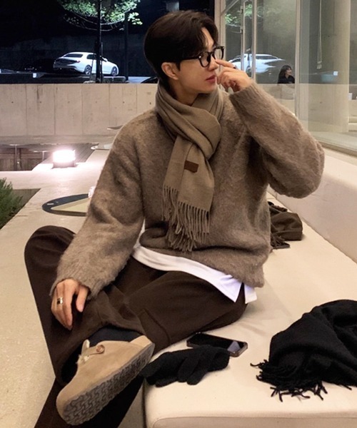 NOWLE（ノウル）の「【NOWLE】クルーネック プルオーバー シャギー ニット（ニット/セーター・メンズ・ライトベージュ・MEDIUM/LARGE/X-LARGE）」の2枚目の写真