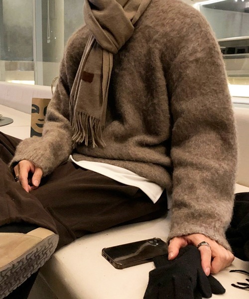 NOWLE（ノウル）の「【NOWLE】クルーネック プルオーバー シャギー ニット（ニット/セーター・メンズ・ライトベージュ・MEDIUM/LARGE/X-LARGE）」の5枚目の写真