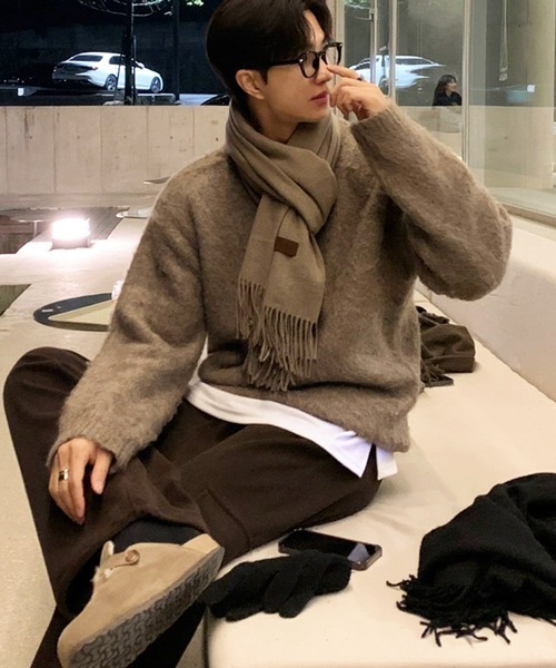 NOWLE（ノウル）の「【NOWLE】クルーネック プルオーバー シャギー ニット（ニット/セーター・メンズ・ライトベージュ・MEDIUM/LARGE/X-LARGE）」の6枚目の写真