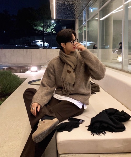 NOWLE（ノウル）の「【NOWLE】クルーネック プルオーバー シャギー ニット（ニット/セーター・メンズ・ライトベージュ・MEDIUM/LARGE/X-LARGE）」の12枚目の写真