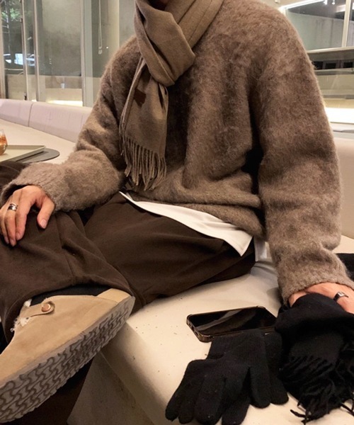 NOWLE（ノウル）の「【NOWLE】クルーネック プルオーバー シャギー ニット（ニット/セーター・メンズ・ライトベージュ・MEDIUM/LARGE/X-LARGE）」の16枚目の写真