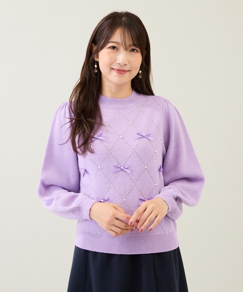 Rose Tiara（ローズティアラ）の「アーガイルリボンニット（ニット/セーター・レディース・オフホワイト/バイオレット/ブラック・46/42/38）」の3枚目の写真