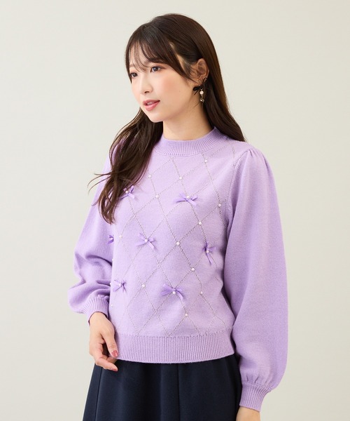 Rose Tiara（ローズティアラ）の「アーガイルリボンニット（ニット/セーター・レディース・オフホワイト/バイオレット/ブラック・46/42/38）」の20枚目の写真