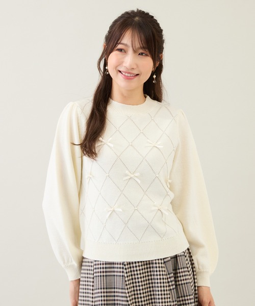 Rose Tiara（ローズティアラ）の「アーガイルリボンニット（ニット/セーター・レディース・オフホワイト/バイオレット/ブラック・46/42/38）」の16枚目の写真