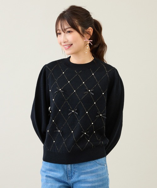 Rose Tiara（ローズティアラ）の「アーガイルリボンニット（ニット/セーター・レディース・オフホワイト/バイオレット/ブラック・46/42/38）」の14枚目の写真