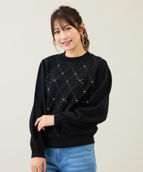 Rose Tiara（ローズティアラ）の「アーガイルリボンニット（ニット/セーター・レディース・オフホワイト/バイオレット/ブラック・46/42/38）」の13枚目の写真