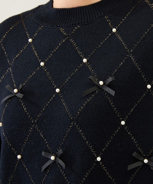 Rose Tiara（ローズティアラ）の「アーガイルリボンニット（ニット/セーター・レディース・オフホワイト/バイオレット/ブラック・46/42/38）」の12枚目の写真