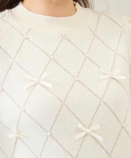 Rose Tiara（ローズティアラ）の「アーガイルリボンニット（ニット/セーター・レディース・オフホワイト/バイオレット/ブラック・46/42/38）」の8枚目の写真