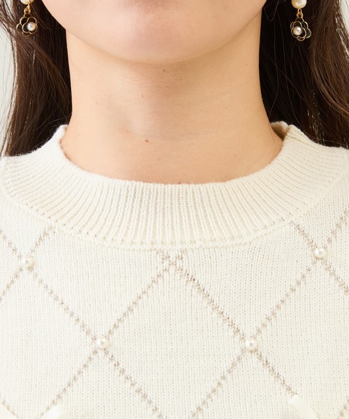 Rose Tiara（ローズティアラ）の「アーガイルリボンニット（ニット/セーター・レディース・オフホワイト/バイオレット/ブラック・46/42/38）」の7枚目の写真