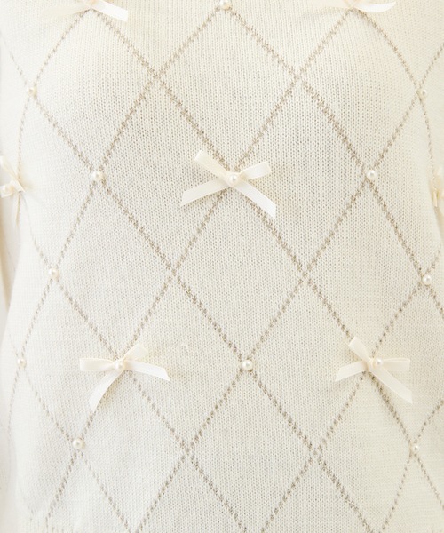 Rose Tiara（ローズティアラ）の「アーガイルリボンニット（ニット/セーター・レディース・オフホワイト/バイオレット/ブラック・46/42/38）」の4枚目の写真