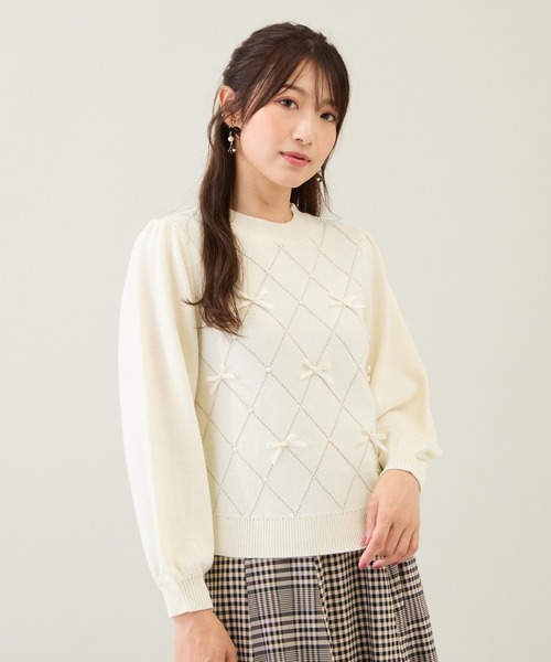 Rose Tiara（ローズティアラ）の「アーガイルリボンニット（ニット/セーター・レディース・オフホワイト/バイオレット/ブラック・46/42/38）」の15枚目の写真