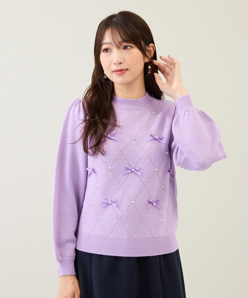 Rose Tiara（ローズティアラ）の「アーガイルリボンニット（ニット/セーター・レディース・オフホワイト/バイオレット/ブラック・46/42/38）」の19枚目の写真