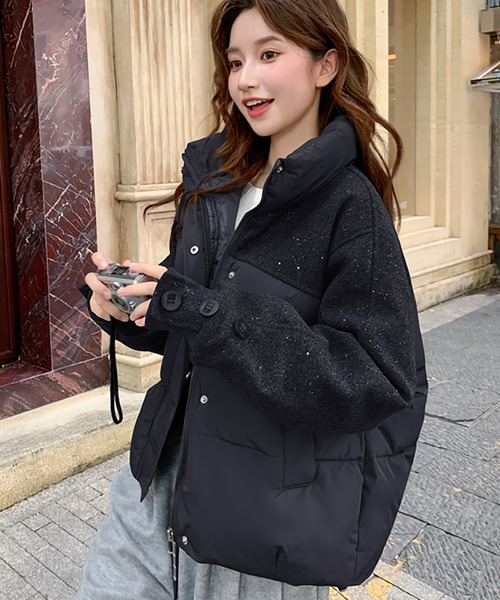 marmar様【LOVELLESS】/異素材ミックス/ジャケット/ダウンジャケッ セール】スタンドカラー異素材切り替え中綿ジャケット（ダウン