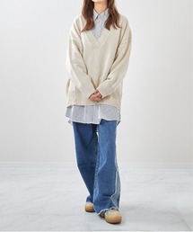 IO（イオ）（イオ）の「【畦編み深Vネックニット】（ニット/セーター・メンズ）」