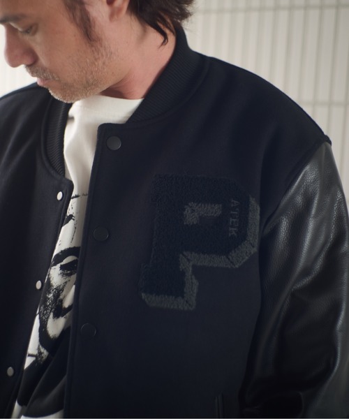 ADAM PATEK(アダムパテック)の「ADAMPATEK/leather sleeves varsity jacket/袖レザースタジャン(AP2523009)(スタジャン・レディース・ブラック×ホワイト/ブラック×ブラック・1/2)」の7枚目の写真