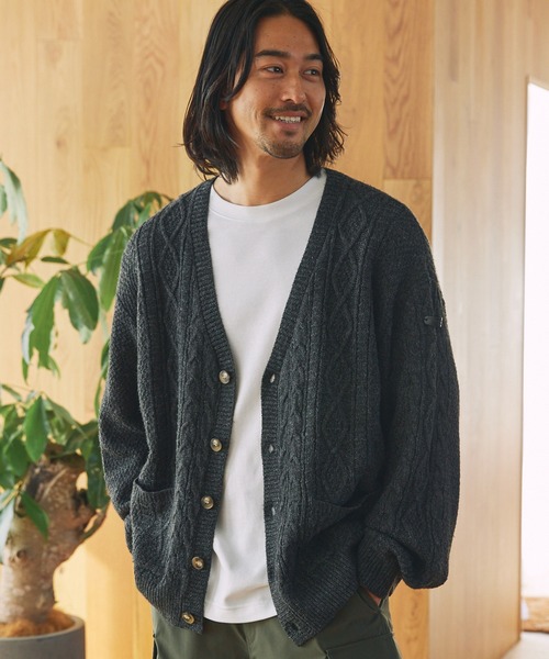 セール】ウォッシャブル ケーブルニット Vネックカーディガン / 帯電
