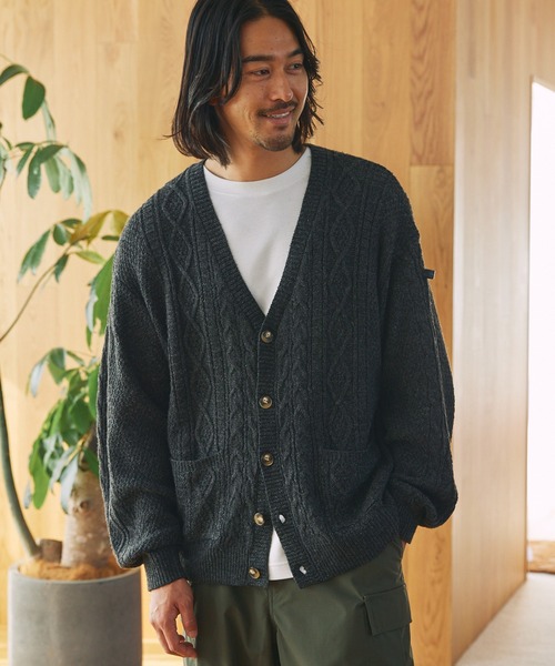 ウォッシャブル ケーブルニット Vネックカーディガン / 帯電防止
