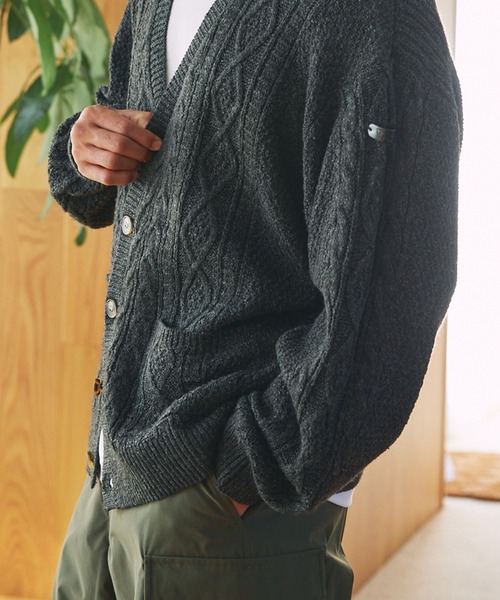ハンドメイドv ウォッシャブル ケーブルニット Vネックカーディガン / 帯電防止