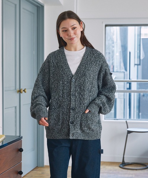 ウォッシャブル ケーブルニット Vネックカーディガン / 帯電防止