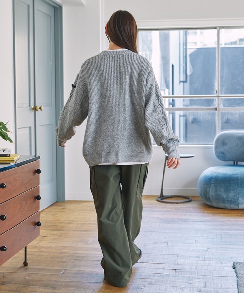 セール】ウォッシャブル ケーブルニット Vネックカーディガン / 帯電