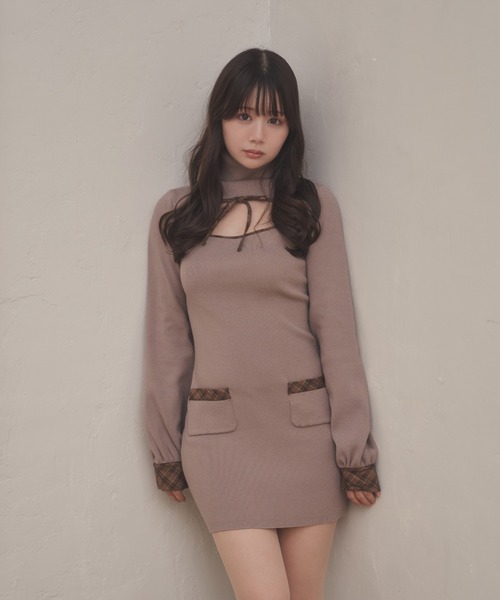 M DOLLY(エムドリー)の「*M DOLLY original* check accent dolcina knit dress /チェックアクセントドルチーナニットドレス(ワンピース・レディース・グレイッシュベージュ/ブラック・FREE)」の12枚目の写真