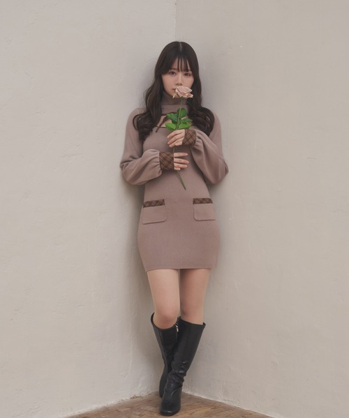 M DOLLY(エムドリー)の「*M DOLLY original* check accent dolcina knit dress /チェックアクセントドルチーナニットドレス(ワンピース・レディース・グレイッシュベージュ/ブラック・FREE)」の14枚目の写真
