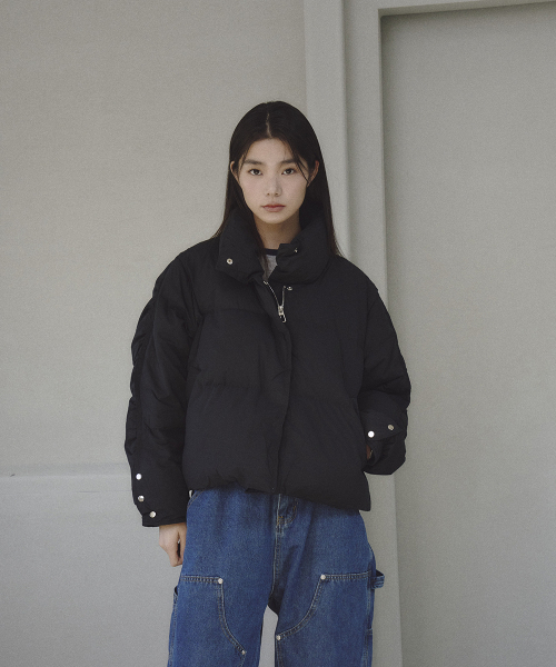セール】袖スナップ飾りダウンジャケット [ブラック]（ダウン