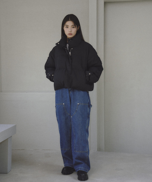 セール】袖スナップ飾りダウンジャケット [ブラック]（ダウン