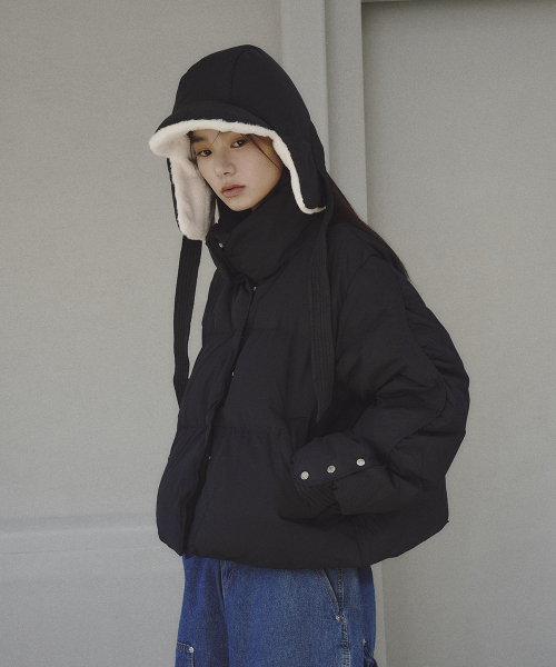セール】袖スナップ飾りダウンジャケット [ブラック]（ダウン