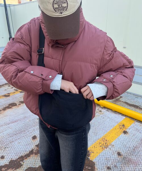 セール】袖スナップ飾りダウンジャケット [ブラック]（ダウン