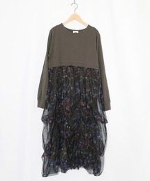 ScoLar | 153678：2柄展開タック入りチュールバルーンワンピース(ワンピース)