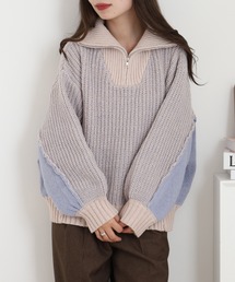 FUNALIVE（ファンアライブ）の「配色切替えMIXハーフジップニット（ニット/セーター・レディース）」