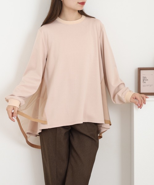 EGLANTINE(エグランティーヌ)の「EGLANTINE バックチュールカットソー(Tシャツ/カットソー・レディース・ベージュ・40)」の1枚目の写真