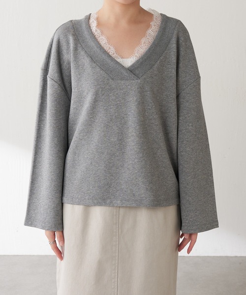 COLLAGE GALLARDAGALANTE(コラージュガリャルダガランテ)の「レース付Vスウェット(スウェット・レディース・グレー/ベージュ・FREE)」の16枚目の写真